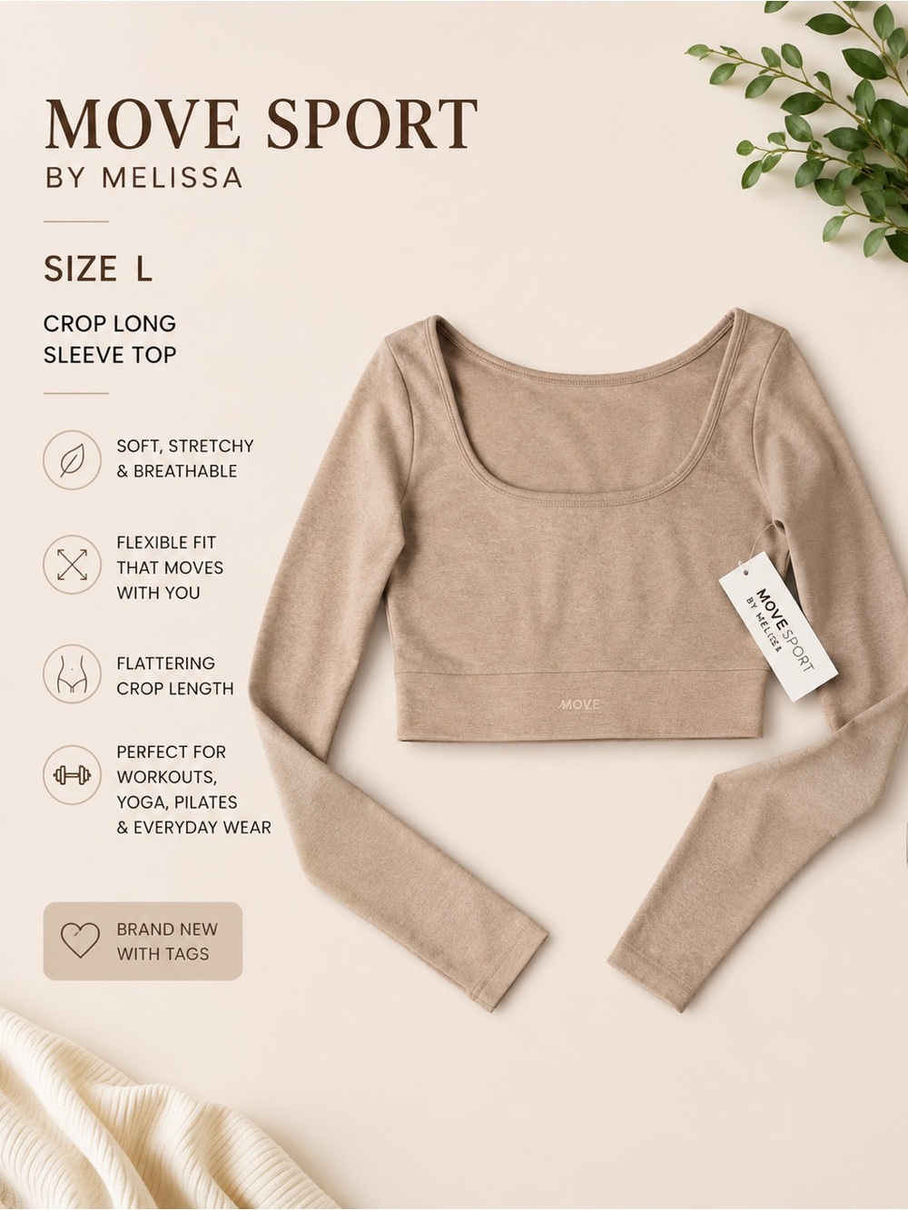 Move Sport by Melissa — Beige Long Sleeve Crop Top (L)